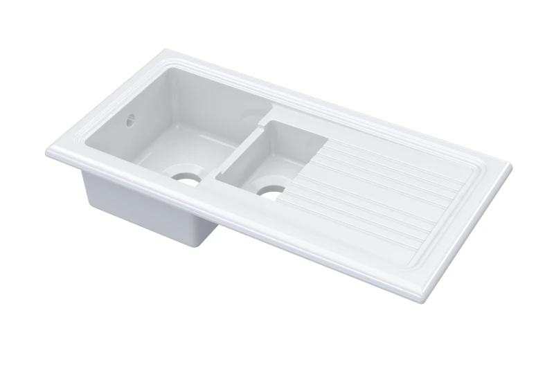 Image of Balterley Fireclay Kitchen DropIn Sink 1.5 Bowls Drainer White 1010x 525mm White
