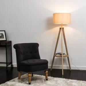 Image of Morrigan Light Wood Tripod Floor Lamp with XL Mink Reni Shade