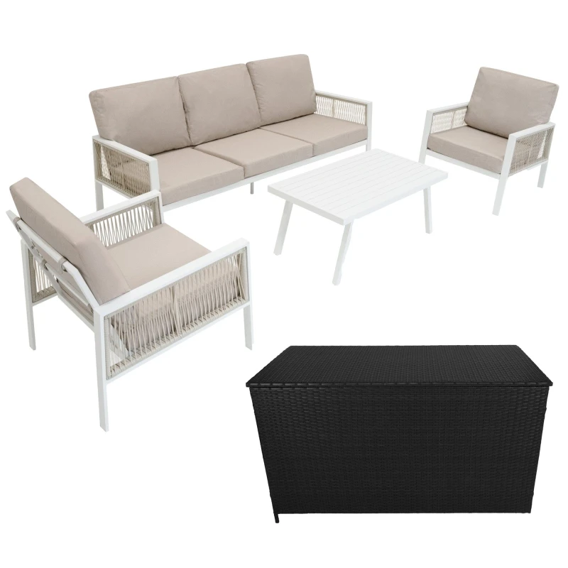Image of Monstershop Aluminium 4 Piece Sofa Set with Black Rattan Storage Box - White White Unisex