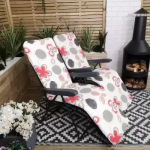 Image of Set of 2 Padded Outdoor Garden Patio Recliner / Sun Lounger with Flowers