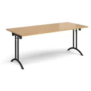 Image of Rectangular folding leg table with Black legs and curved foot rails 1800mm x 800mm - oak