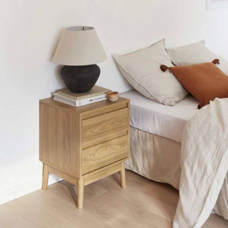 Image of sweeek 2-drawer Wooden-effect Bedside Table Light Brown