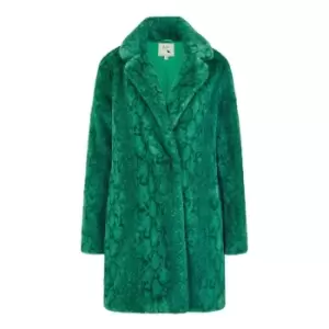 Image of Yumi Green Snakeskin Print Faux Fur Coat - Green