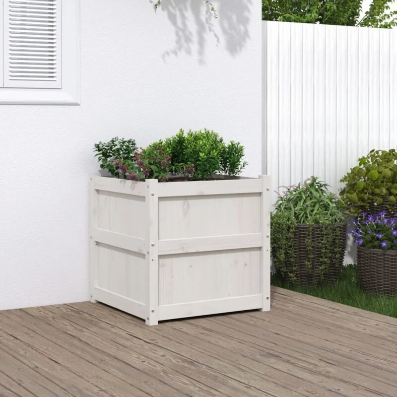 Image of vidaXL Garden Planter White 60x60x60cm Solid Wood Pine, White 837426