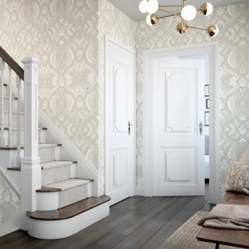 Image of Hoopla Walls Ogee Damask Matt Wallpaper Natural