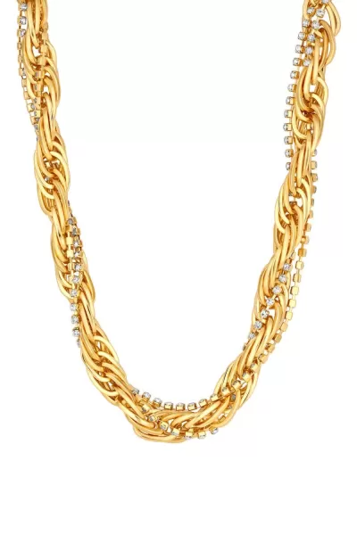 Image of Gold Crystal Interlinked Chain Twist Necklace