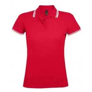 Image of SOLS Womens/Ladies Pasadena Tipped Short Sleeve Pique Polo Shirt (L) (Red/White)