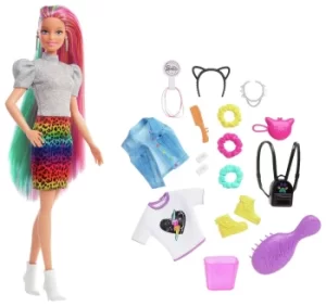 Image of Barbie Leopard Rainbow Hair Doll with Colour-Change Feature