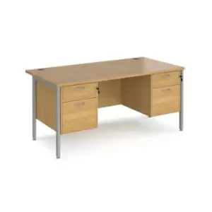 Image of Office Desk Rectangular Desk 1600mm With Double Pedestal Oak Top With Silver Frame 800mm Depth Maestro 25 MH16P22SO
