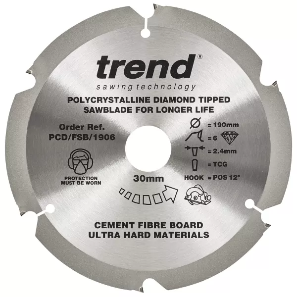 Image of Trend Cement Fibreboard PCD Cutting Saw Blade 190mm 6T 30mm