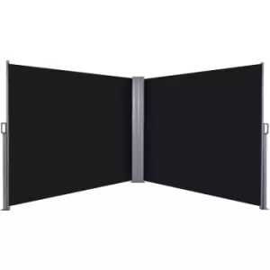 Image of Outsunny - Retractable Double Side Awning Screen Fence Privacy Black - Black