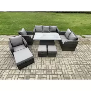 Image of Fimous 7 Seater Outdoor Dark Grey PE Rattan Lounge Complete Sofa Set with 2 Stools and Big Footstool