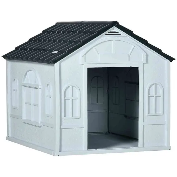 Image of PawHut Weather-Resistant Dog House for Medium Dogs - Grey