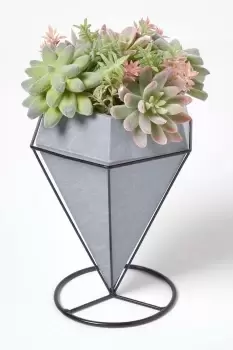 Image of Artificial Cactus Succulent Arrangement Decorative Geometric Grey Pot