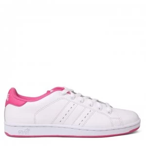 Image of Lonsdale Leyton Leather Junior Trainers - White/Cerise
