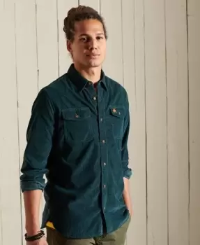 Image of Superdry Mens Trailsman Cord Shirt Green / Dark Enamel Green - Size: S