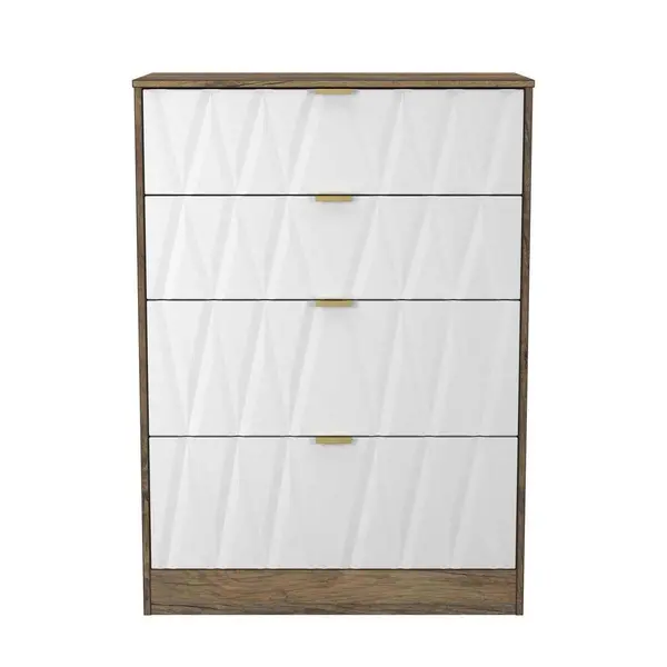 Image of Welcome Furniture Ready Assembled Las Vegas 4 Drawer Deep Chest In White Matt & Vintage Oak LVF050WMVO