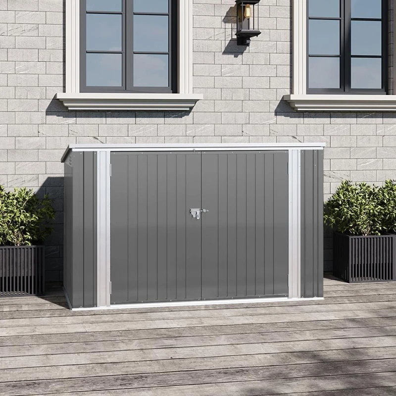Image of Breeins Outdoor 7x3fts Metal Bike Storage Shed Grey Grey L