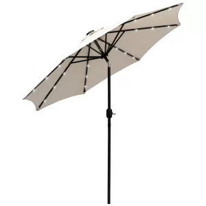 Image of Outsunny 24 LED Solar Powered Parasol Umbrella-Creamy White