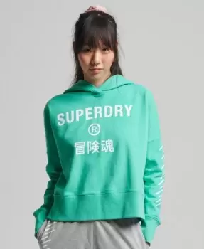 Image of Superdry Womens Code Core Sport Crop Box Hoodie Green / Tropical Green - Size: 14