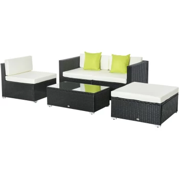 Image of Outsunny - 5PC Rattan Furniture Set Garden Outdoor Sectional Sofa Coffee Table Combo Patio Furniture Metal Frame w/ Cushion Pillows Black