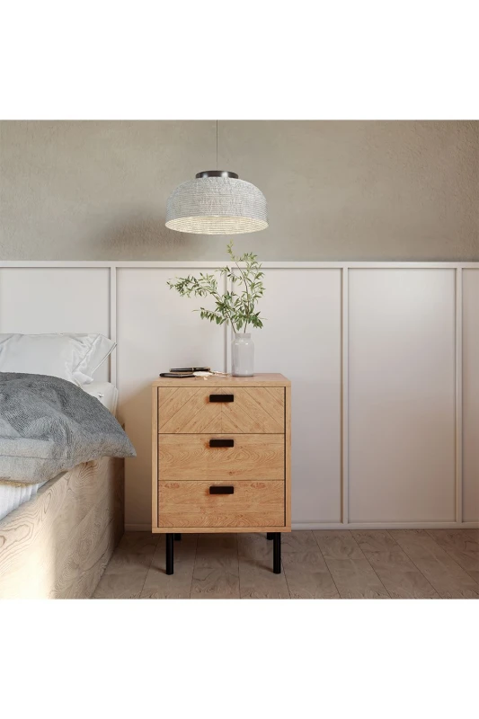 Image of Seconique Leon Oak 3 Drawer Bedside Table