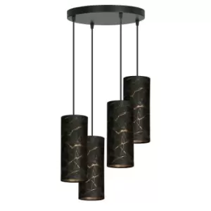 Image of Karli Black Cluster Pendant Ceiling Light with Black Fabric Shades, 4x E14