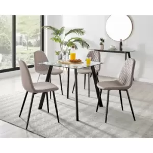 Image of Furniturebox UK - Furniturebox Seattle Glass and Black Metal Leg Square Dining Modern Industrial Dining Table & 4 Cappuccino Corona Faux Leather