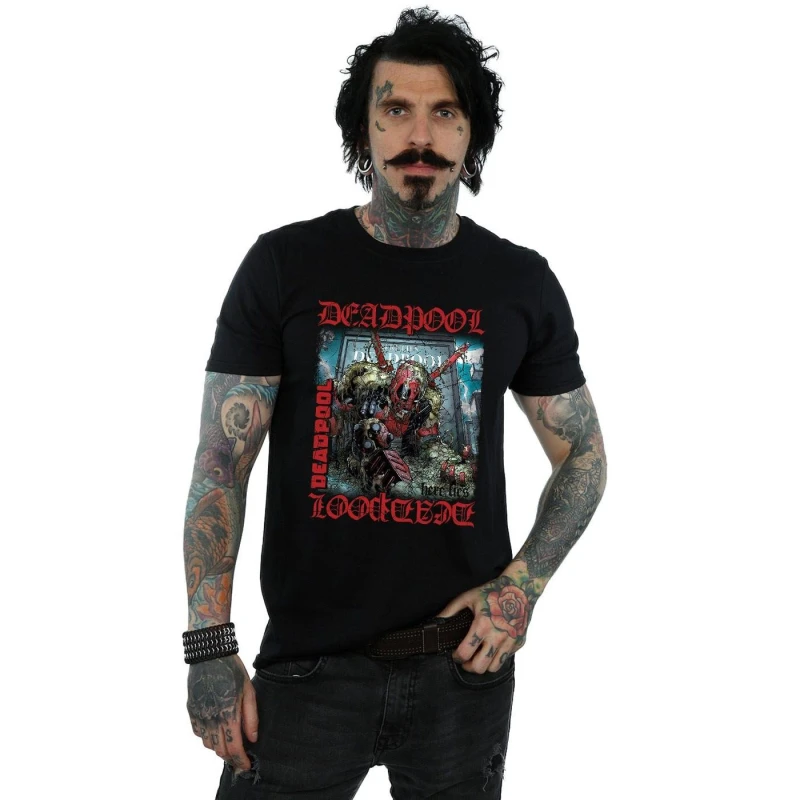 Image of Marvel Marvel Men Deadpool Here Lies Deadpool T-Shirt in Black Size: Small Black S Male 5057245787437