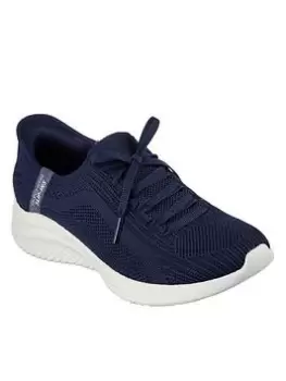 Image of Skechers Ultra Flex 3.0 Tonal Stretch Knit Fixed Laced Slip-ins - Navy Knit/mint Trim, Navy, Size 6, Women