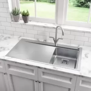 Image of Single Bowl Chrome Stainless Steel Kitchen Sink with Left Hand Drainer - Taylor & Moore