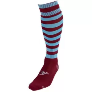 Image of Precision Childrens/Kids Pro Hooped Football Socks (12 UK Child-2 UK) (Maroon/Sky Blue)