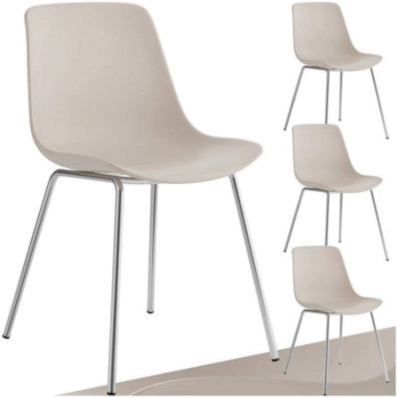 Image of Tectake Set Of 4 Dining Chair Mave - Large Plastic Seat, Ergonomic, High Backrest, 120 Kg Load Capacity - Taupe/chrome
