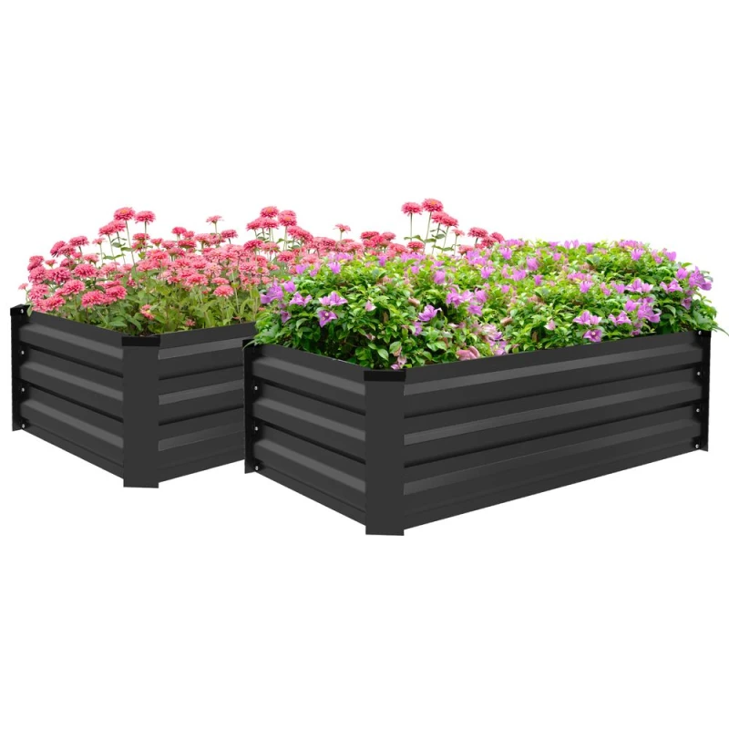 Image of Outsunny Set of 2 Galvanised Raised Garden Bed, Grey 84H-103V00CG