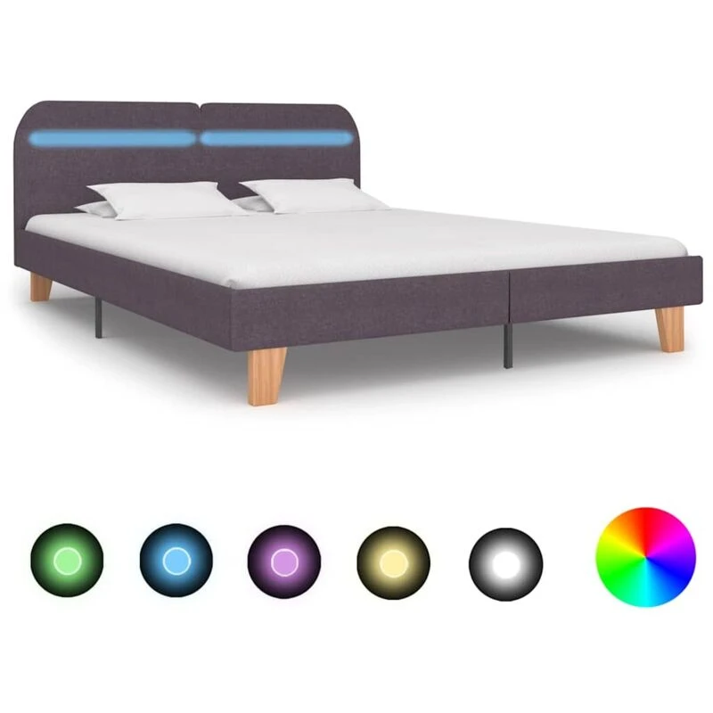 Image of vidaXL Bed Frame with LED Taupe Fabric 160x200cm Double Bed Bedroom Furniture