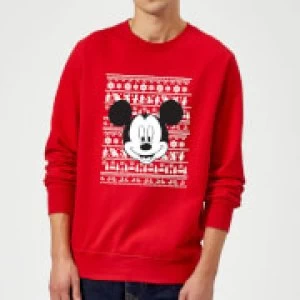 Image of Disney Mickey Mouse Christmas Mickey Face Red Christmas Sweatshirt - M - Red