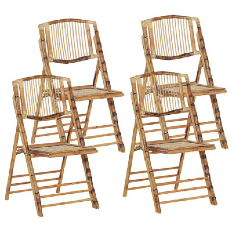 Image of Beliani Set Of 4 Dining Chairs Folding Trentor Bamboo Wood Natural