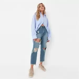 Image of Missguided Petite Riot Ripped Mom Jean - Blue