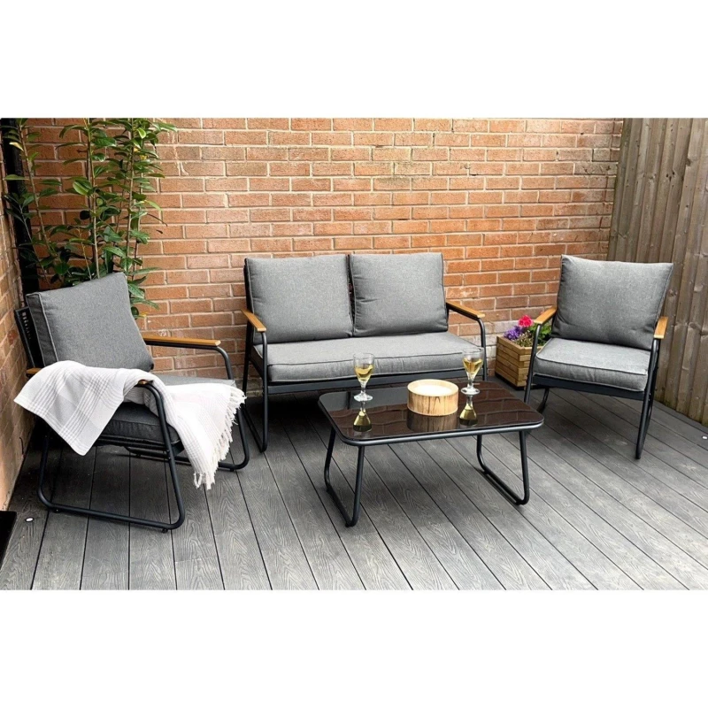 Image of Outdoor Living Kendal modern 4 Piece Garden Conversation Set in Black Unisex