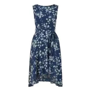 Image of Mela London Navy Floral Dipped Hem Skater Dress - Blue