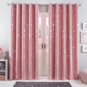 Image of Dreamscene Star Blackout Curtains Pair Eyelet Ready Made Kids Pink - 46" X 54"