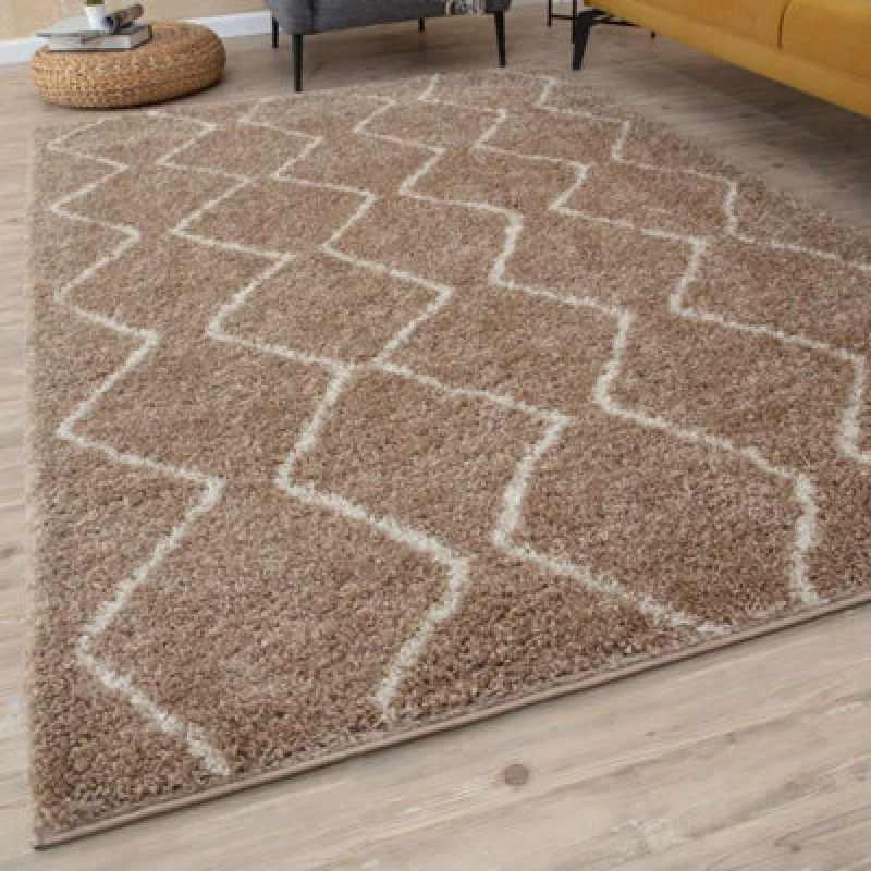 Image of THE RUGS Moroccan Soft Shaggy Rugs & Runners Beige & Ivory Living Room Size: 120cm x 170cm Beige Unisex 120cm x 170 cm
