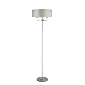 Image of Knightsbridge 3 Light Satin Silver Floor Lamp with Silver Faux Silk Shade