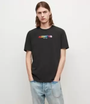 Image of AllSaints Mens Gamer Crew T-Shirt, Washed Black, Size: L