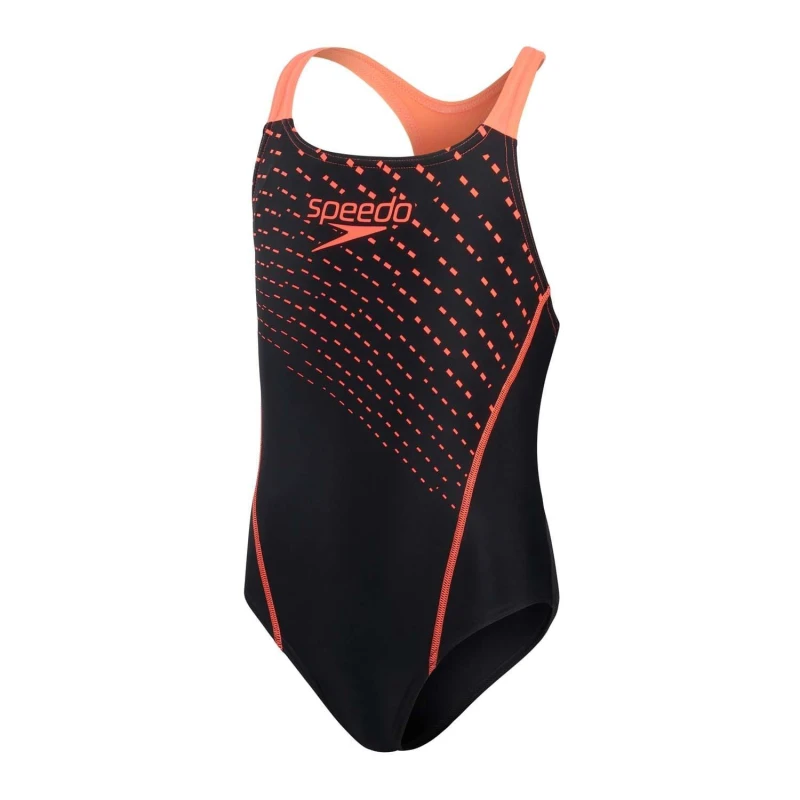 Image of Speedo Medley Logo Medalist Swimsuit - Black/Siren Red Black female