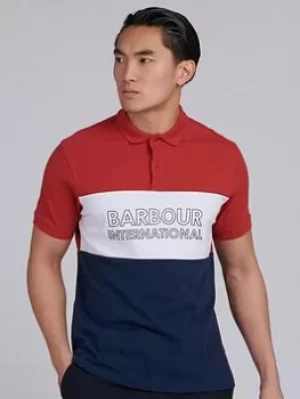 Image of Barbour International Bold Logo Panel Polo Shirt, Red, Size S, Men