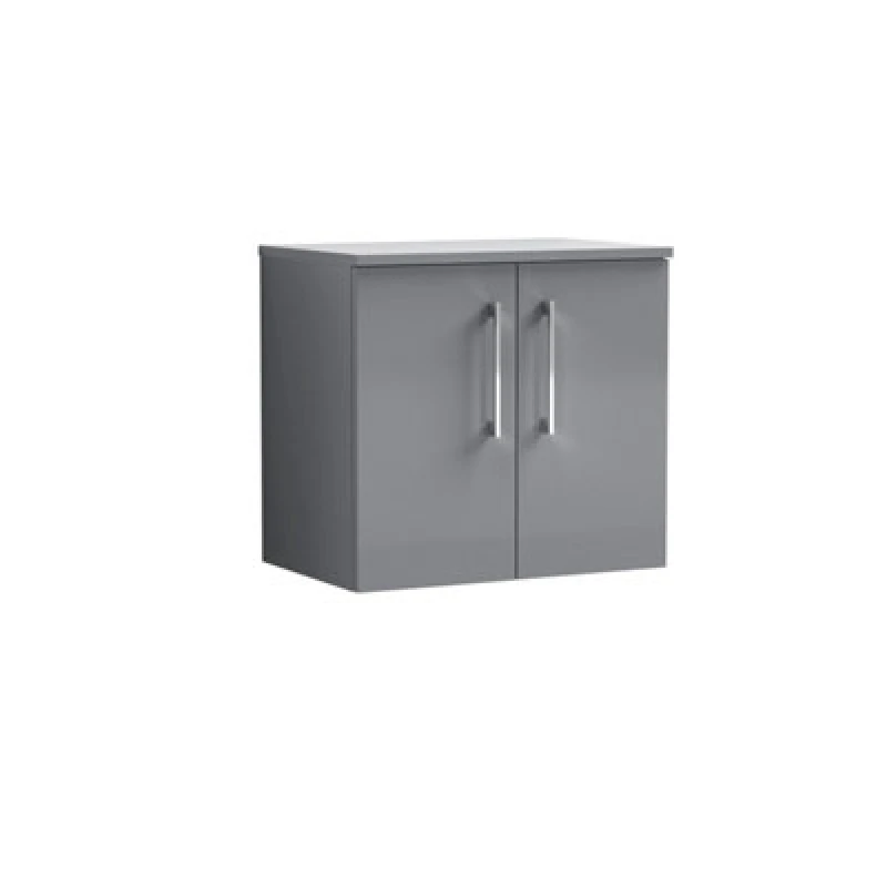 Image of Nuie Arno Wall Hung 2-Door Vanity Unit & Laminate Worktop In Satin Grey, Modern Counter Top Vanity Unit In Satin Grey