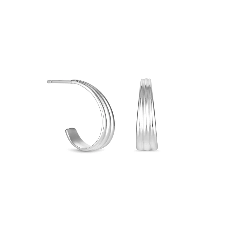 Image of Simply Silver Sterling Silver 925 Polished Concave Hoop Earrings Silver