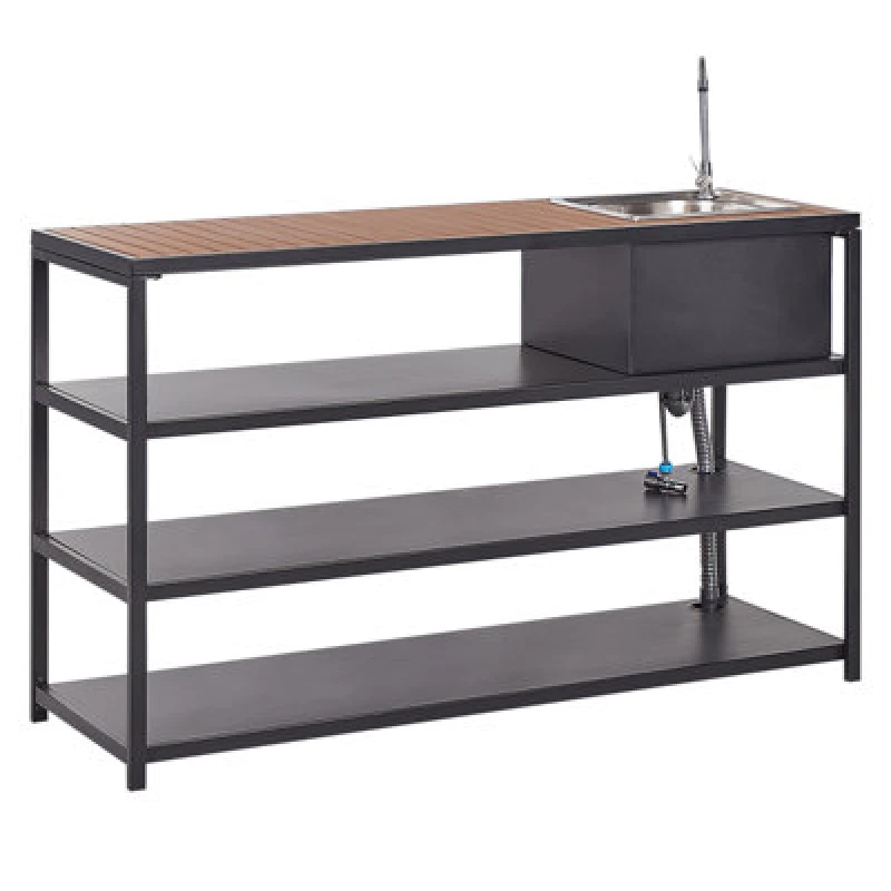 Image of Beliani Outdoor Kitchen Island With Sink Avetrana Metal Black