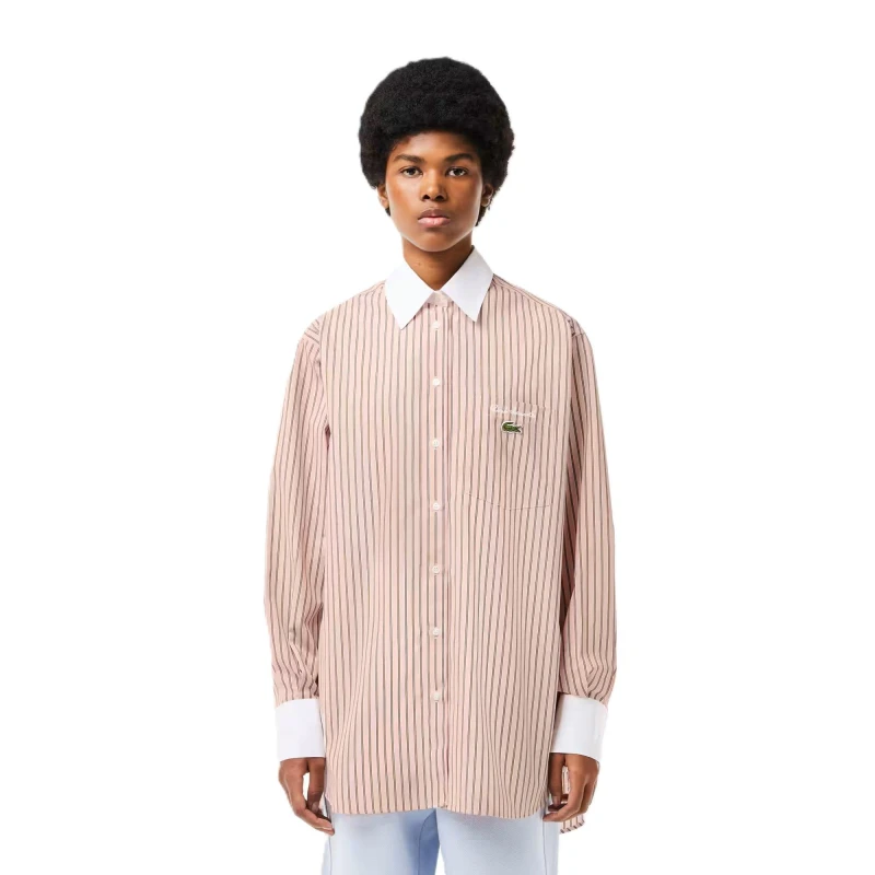 Image of Lacoste Womens Long-Sleeve Patterned Shirt Waterlily/White female 6 (34)